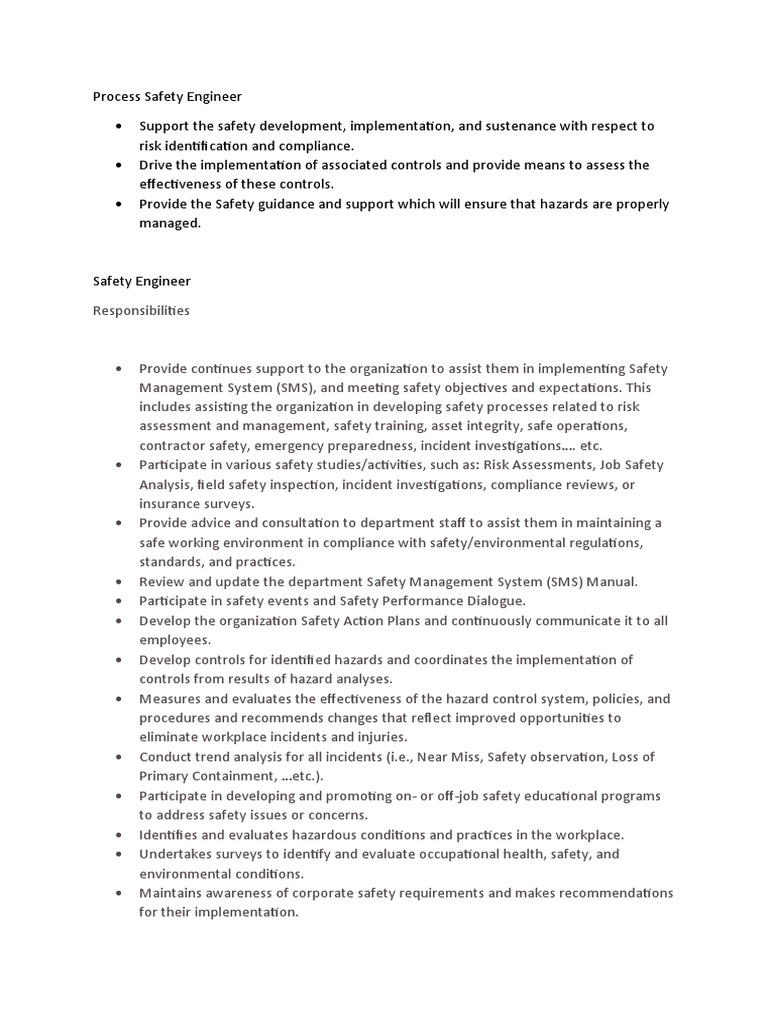 Safety Engineer Roles and Responsibilities | PDF