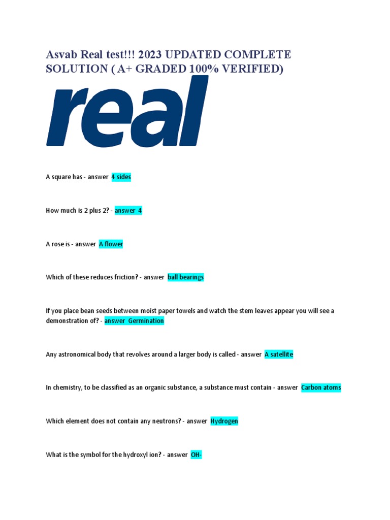 ASVAB Real Test Questions 2023 | PDF | Electric Current | Chemical ...