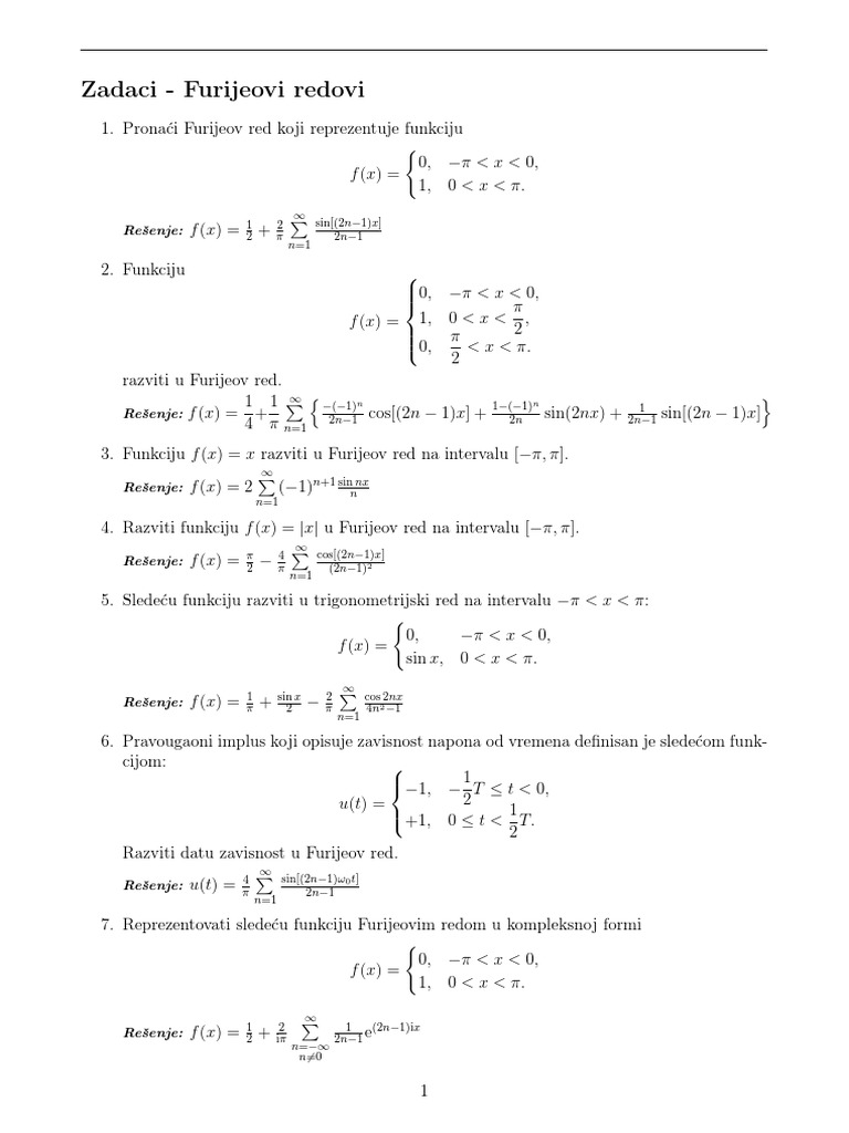 Furijeovi Redovi I Integralne Transformacije - Zadaci Sa Resenjima | PDF