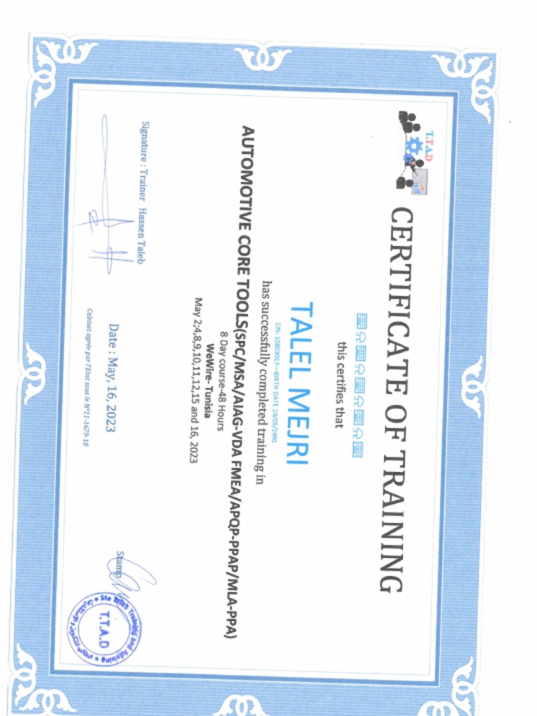 Talel Mejri AUTOMOTIVE CORE TOOLS (SPC MSAAIAG VDA FMEA APQP