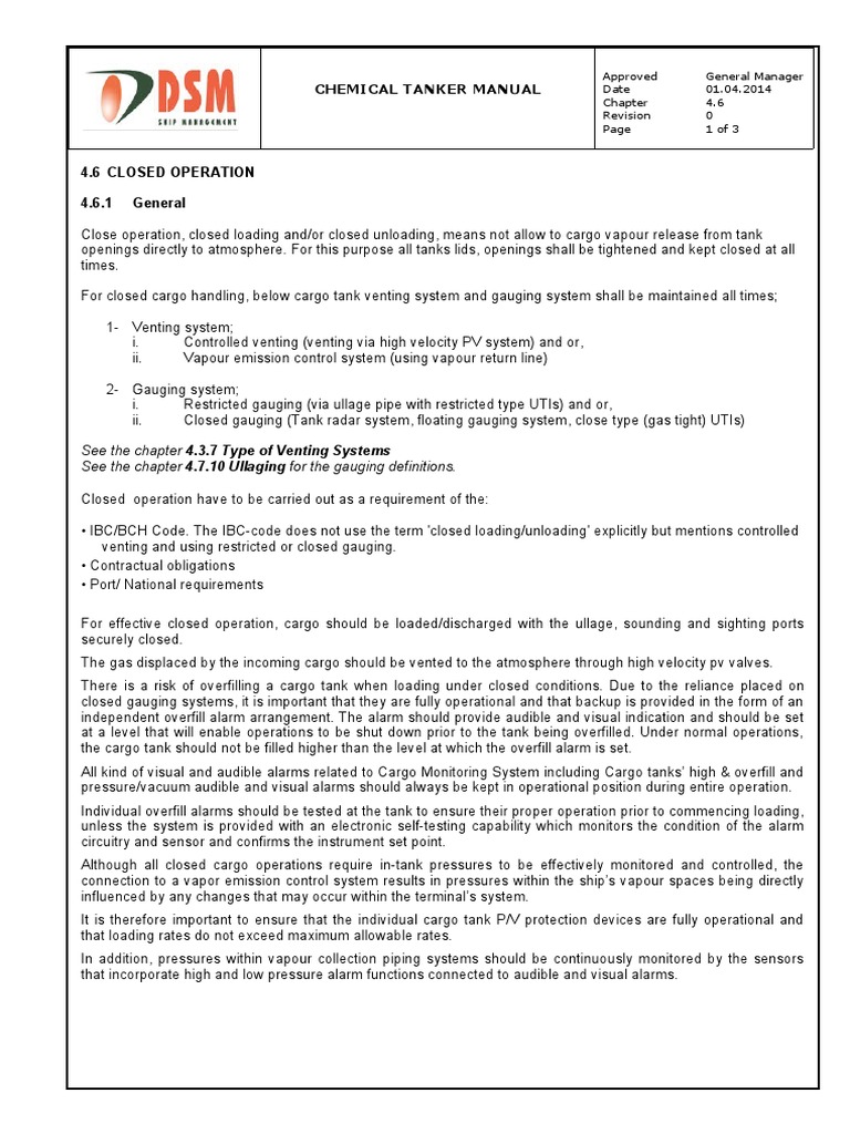 4.6 Closed Operation | Download Free PDF | Oil Tanker | Pressure