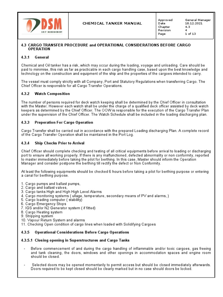 Cargo Transfer Procedures for Tankers | PDF | Valve | Oil Tanker