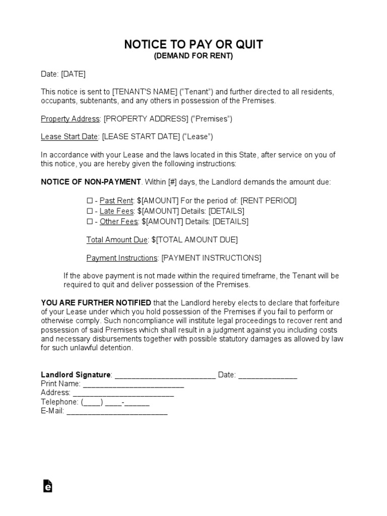 Eviction Notice To Pay or Quit Form PDF