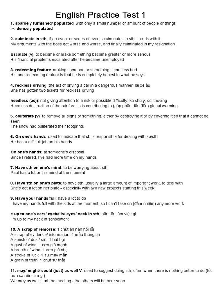 English Vocabulary Practice Test 1 | PDF | Language Arts & Discipline