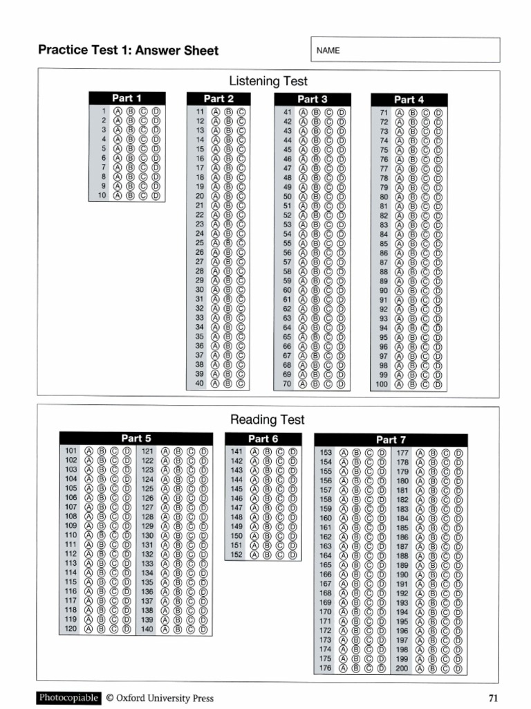 AnswerSheet - Practice Test 1 | PDF