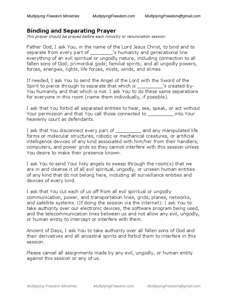 Binding and Separating Prayer PDF Prayer Jesus