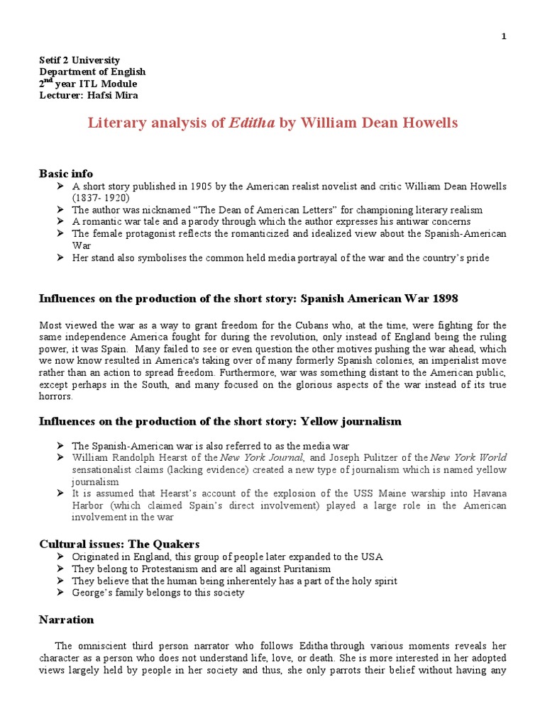 Literary Analysis of Howells' Editha | PDF