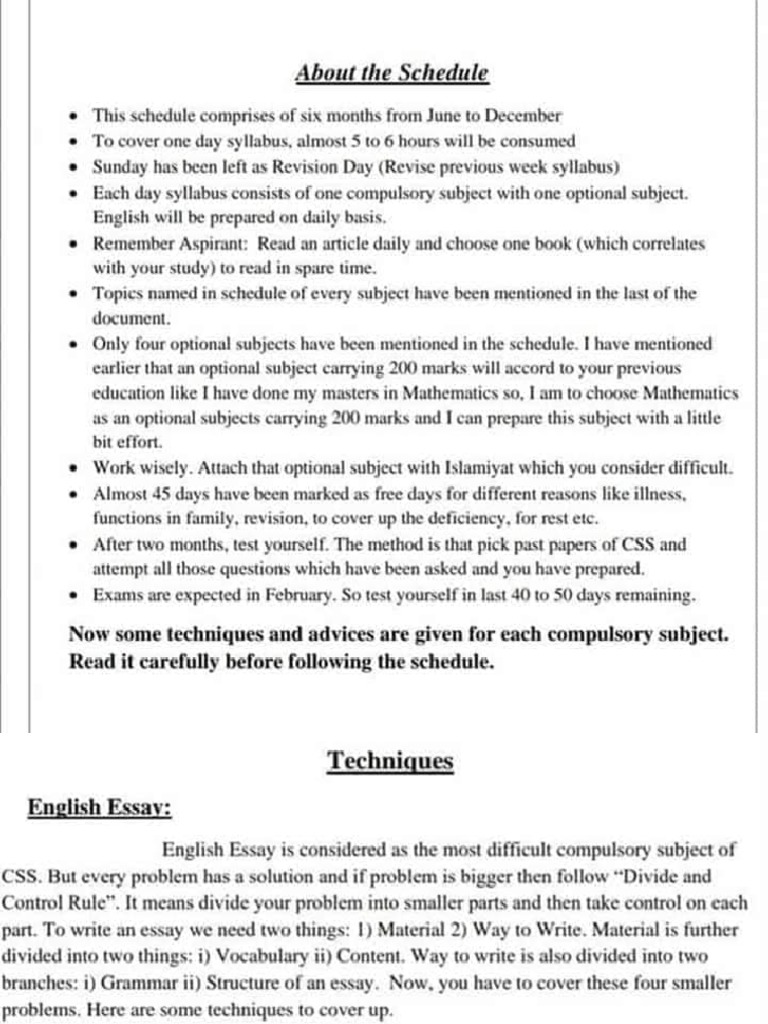  css preparation schedule pdf