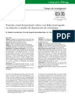 Función Renal Del Paciente Crítico Con Falla Renal Aguda en Relación A Niveles de Depuración de Creatinina