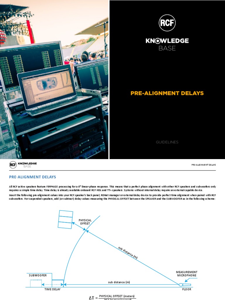RCF Speaker Pre-Alignment Delays Guide | PDF | Phase (Waves) | Loudspeaker