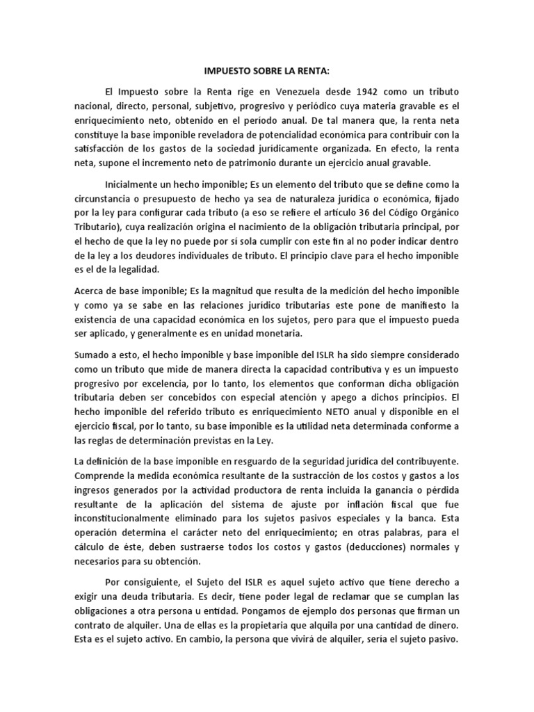 Impuesto sobre la Renta en Venezuela | PDF | Impuestos | Contabilidad
