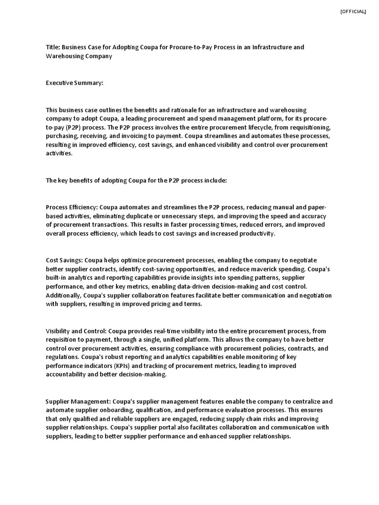 Coupa Business Case Pdf Procurement Supply Chain