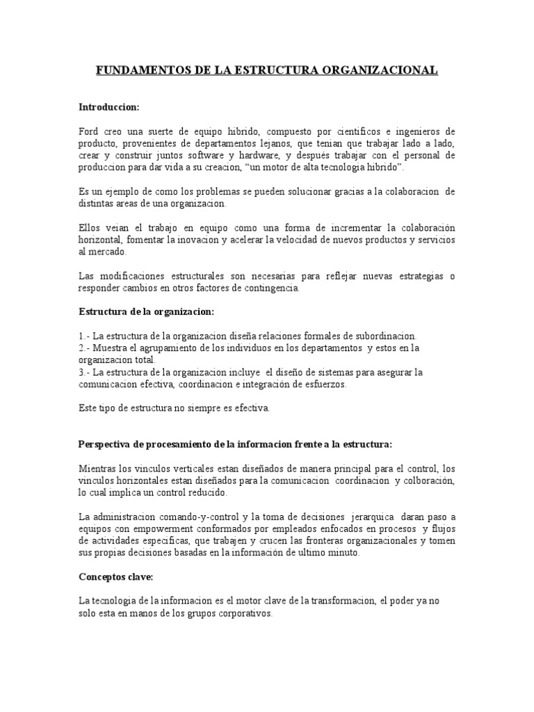 Fundamentos de La Estructura Organizacional | PDF | Toma de decisiones ...