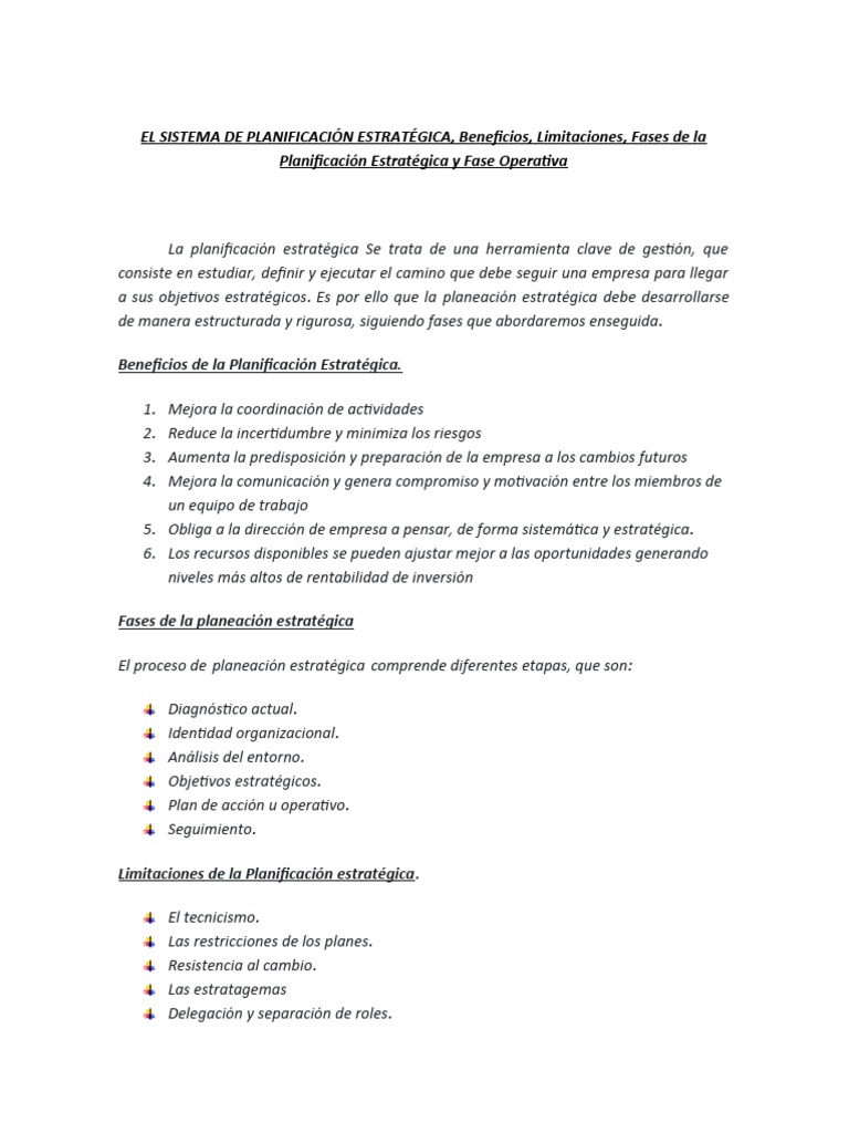 El Sistema De Planificación Estratégica Pdf Planificación
