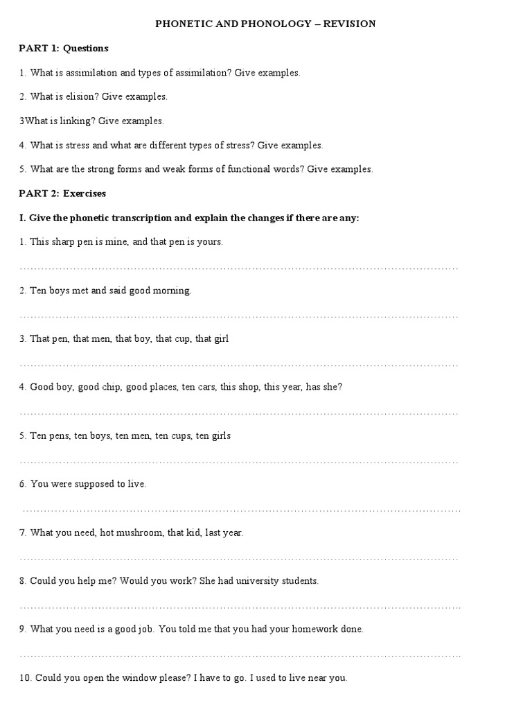 Exercises On Aspects of Connected Speech | PDF | Languages | Foreign ...