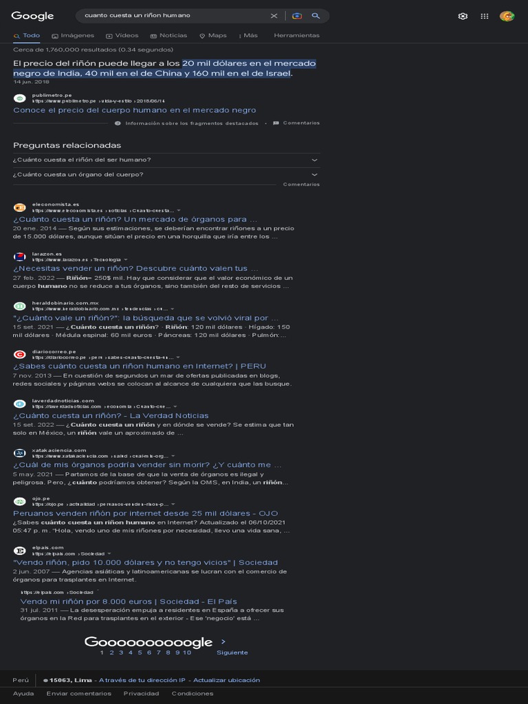 Cuanto Cuesta Un Riñon Humano - Buscar Con Google | PDF