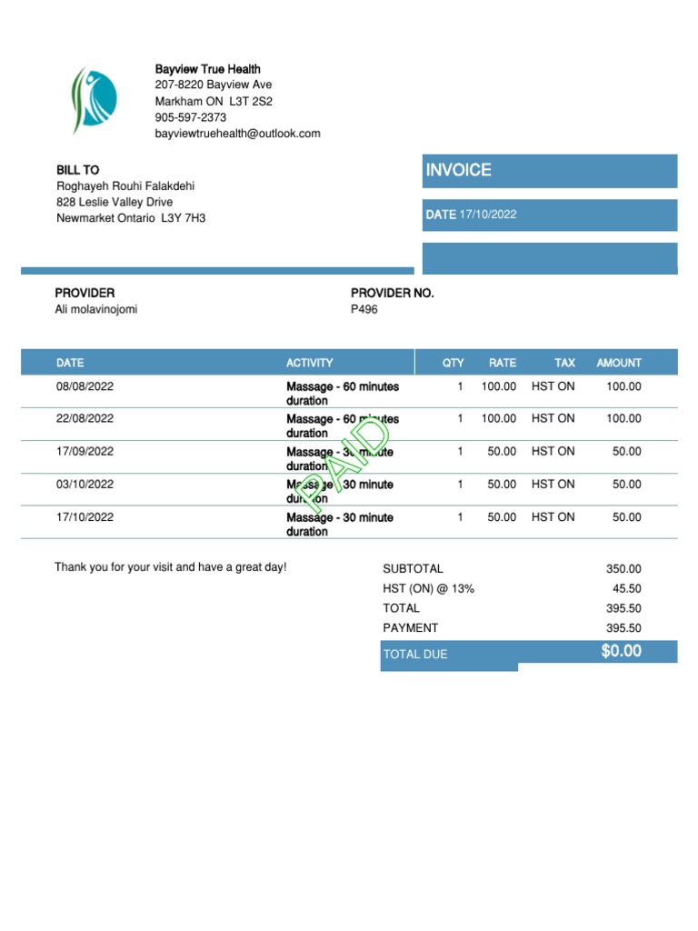 Invoice From Bayview True Health | PDF