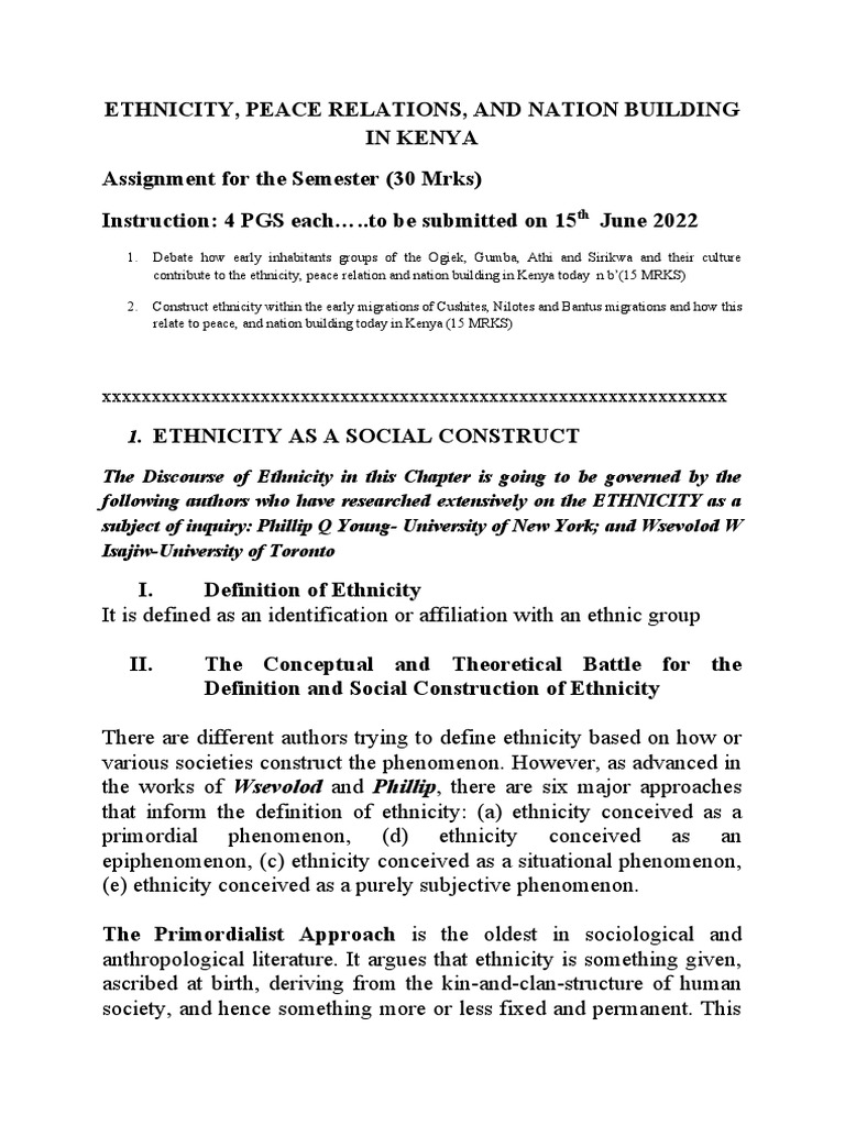 Ethnicity, Peace Relations Notes | PDF