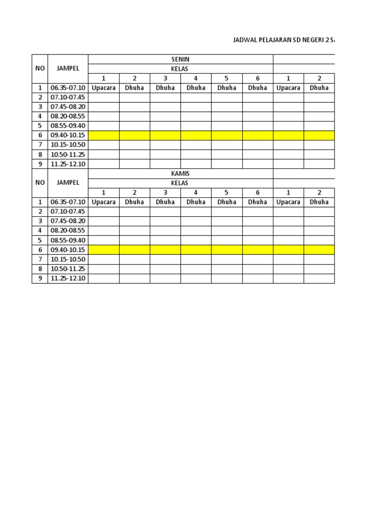 Jadwal Pelajaran 1 - 6 | PDF