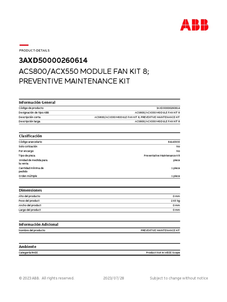 Kit de Mantenimiento ACS800/ACX550 | PDF