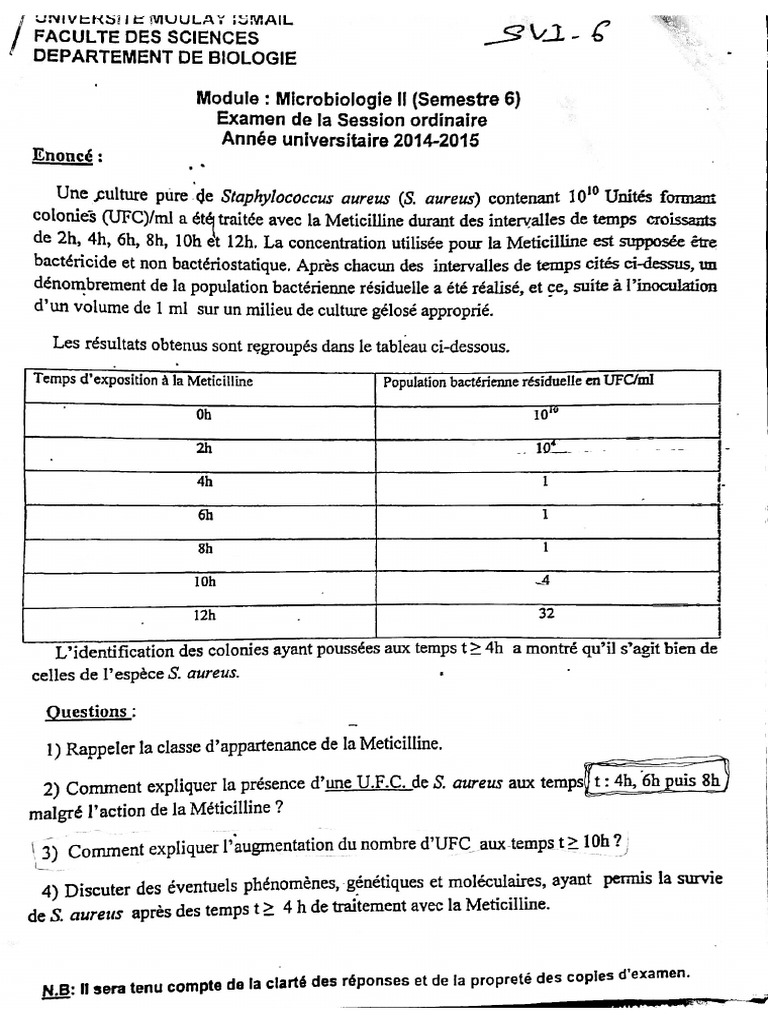 Examen Microbiologie s6 | PDF