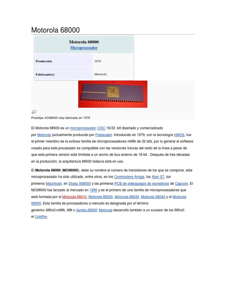 Historia del Microprocesador Motorola 68000 | PDF | Arquitectura de ...