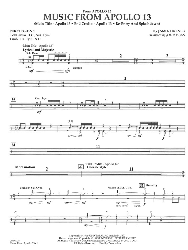 James Horner - Music From Apollo 13 - 05. Percussion - Piano | PDF