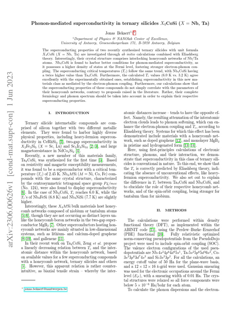 Phonon Mediated Superconductivity Nb4cosi Pdf Superconductivity