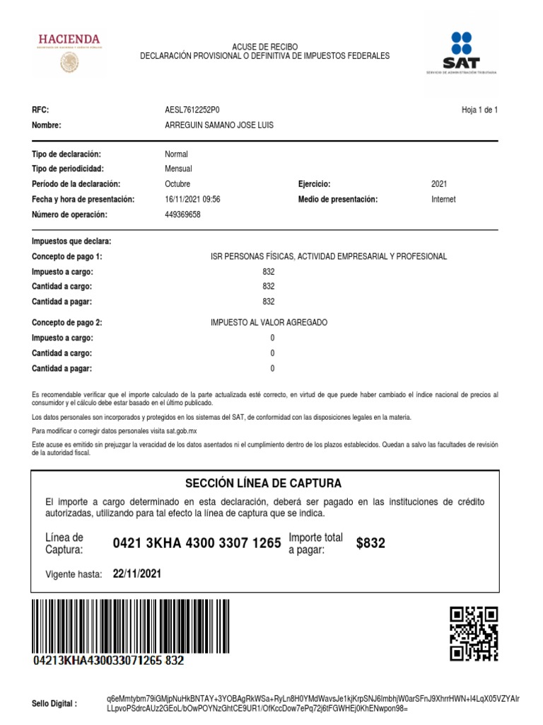 Acuse 576910316 AcusePdf | PDF | Impuesto sobre la renta | Economias