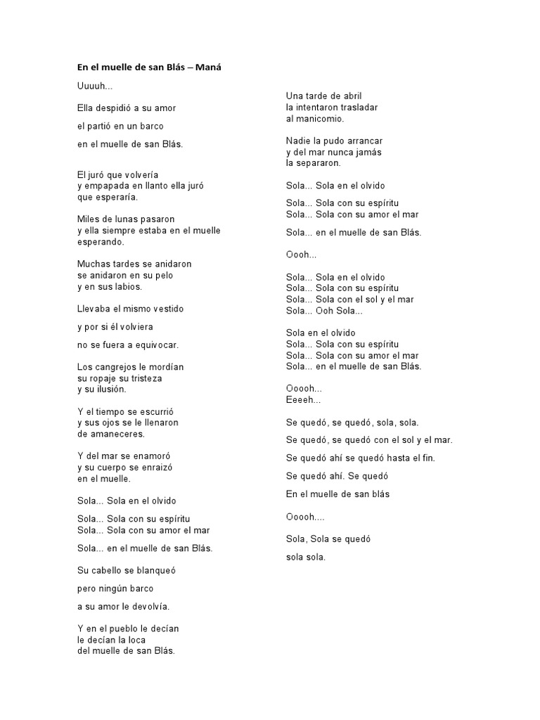 En El Muelle de San Blás - Maná | PDF