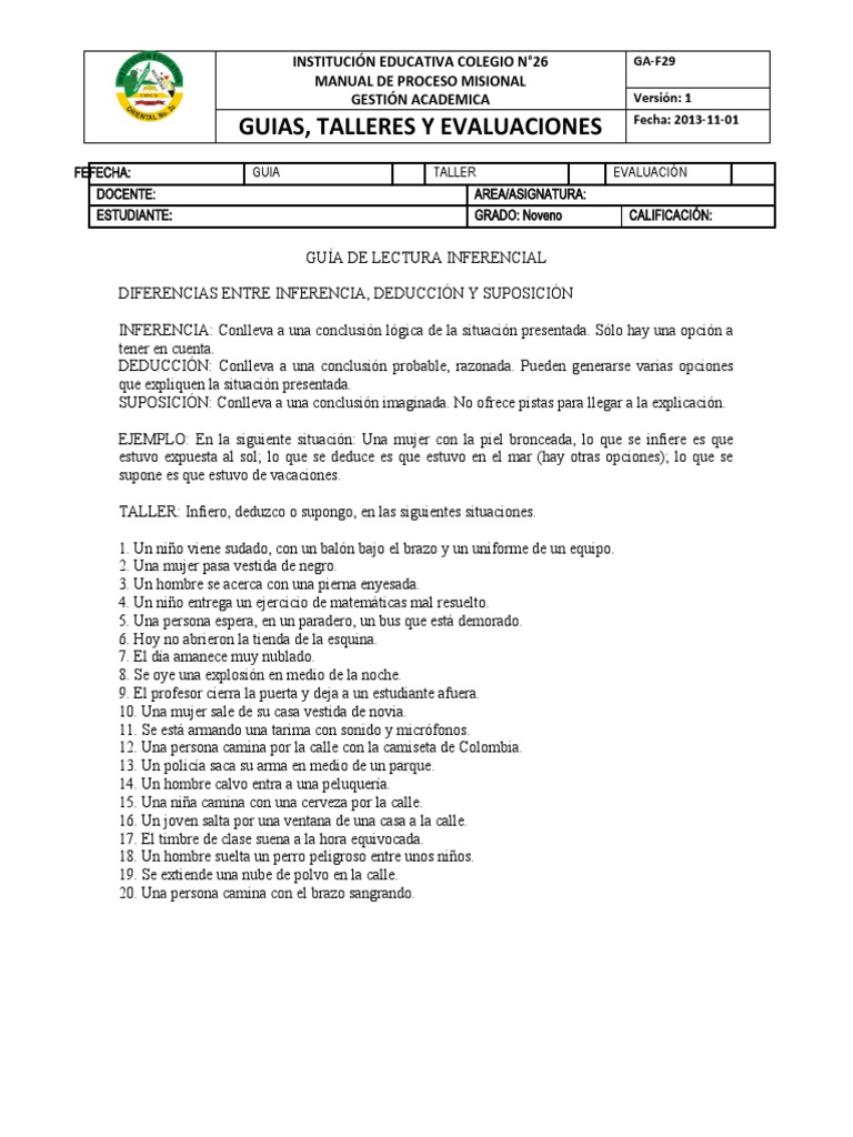 Guía de Inferencias y Deducciones | PDF | Razonamiento deductivo