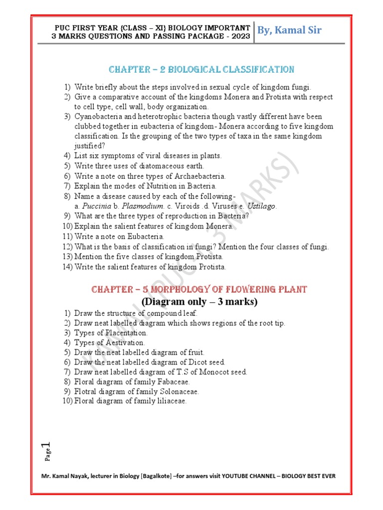 Bio 3 Marks - Imp | PDF | Meiosis | Plant Stem