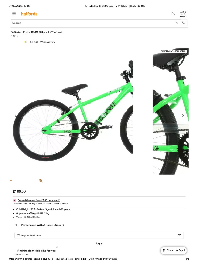 XRated Exile BMX Bike 24 Wheel Halfords UK PDF