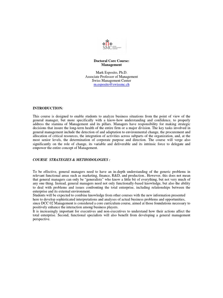 Doctoral Course in Management Overview | PDF | Strategic Management ...