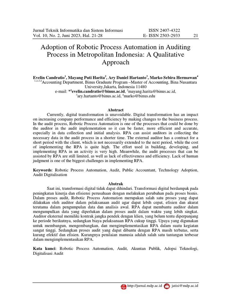 Adoption of Robotic Process Automation in Auditing Process in ...