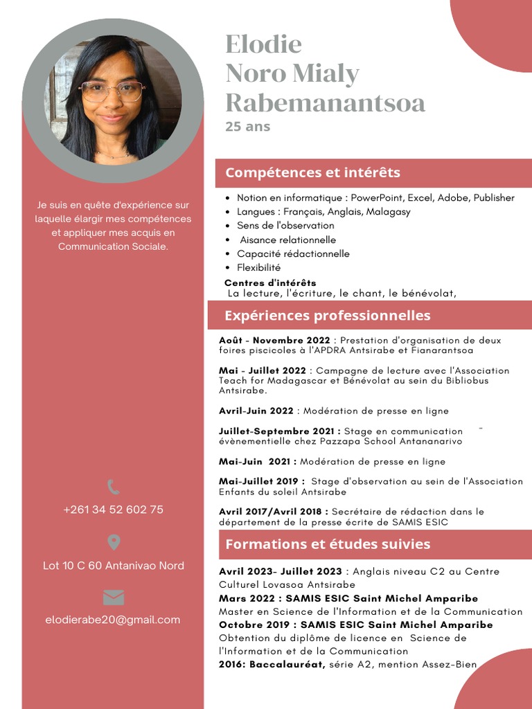 CV d'Elodie Rabemanantsoa | PDF | Sciences sociales