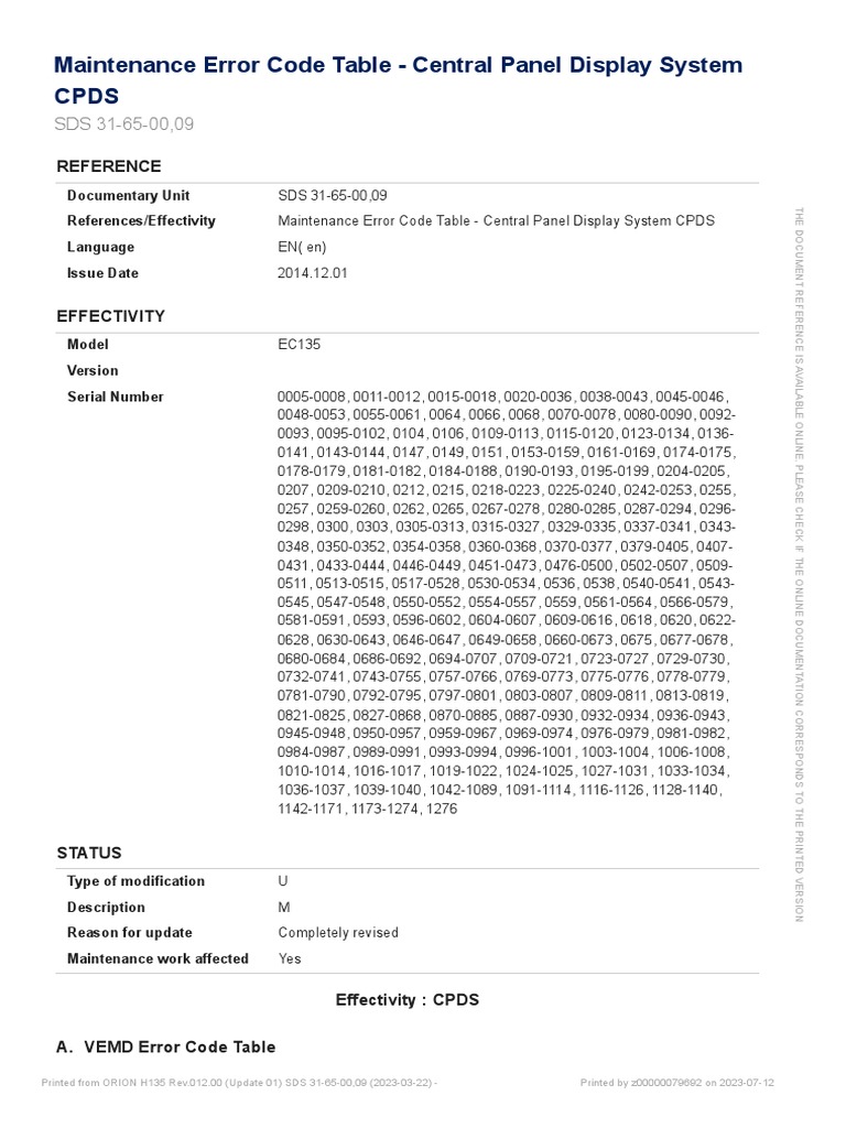 EC135 Maintenance Error Codes | PDF | Software | Electrical Engineering