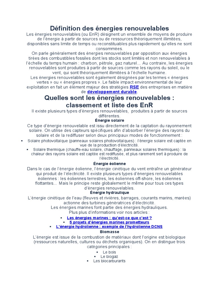 Définition Des Énergies Renouvelables | PDF | Énergie renouvelable ...