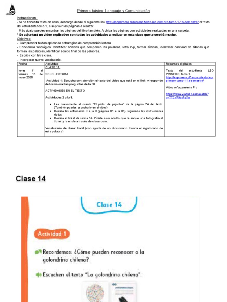 Actividades de Lenguaje Primero Básico | PDF