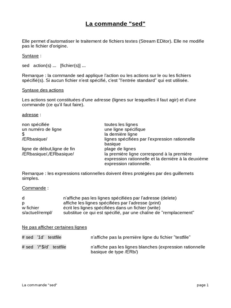 La commande sed pdf