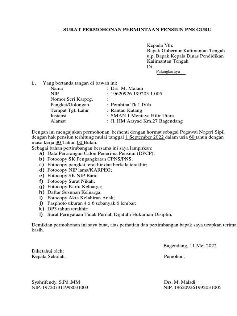 Surat Permohonan Permintaan Pensiun Pdf