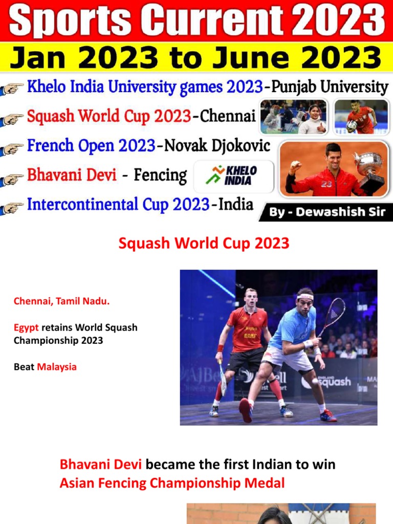 Sports Current Affairs 2023 Jan 2023 To June 2023 | PDF