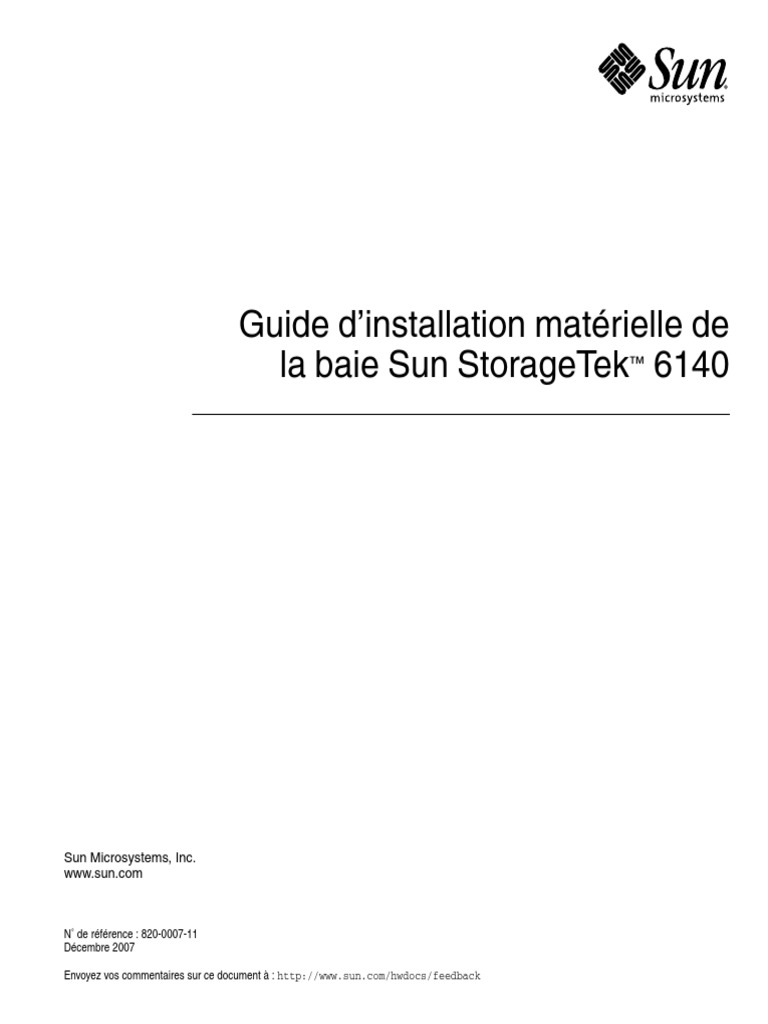 Guide D'Installation Matérielle de La Baie Sun Storagetek 6140 | PDF ...