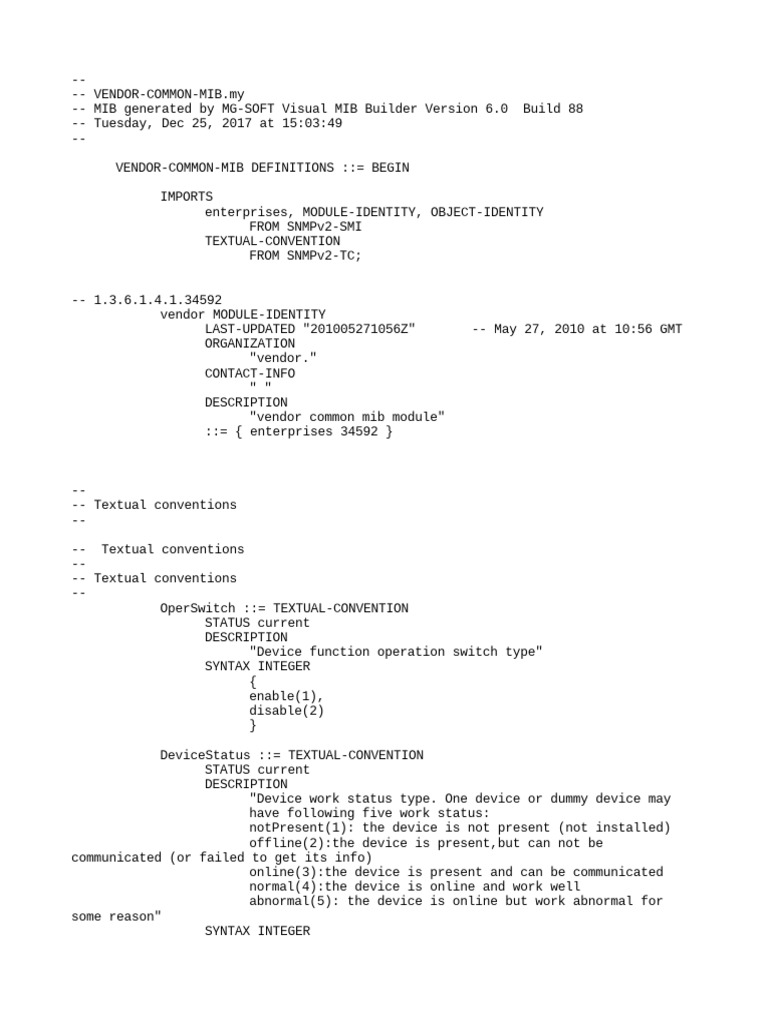 Vendor Common MIB Definitions | PDF