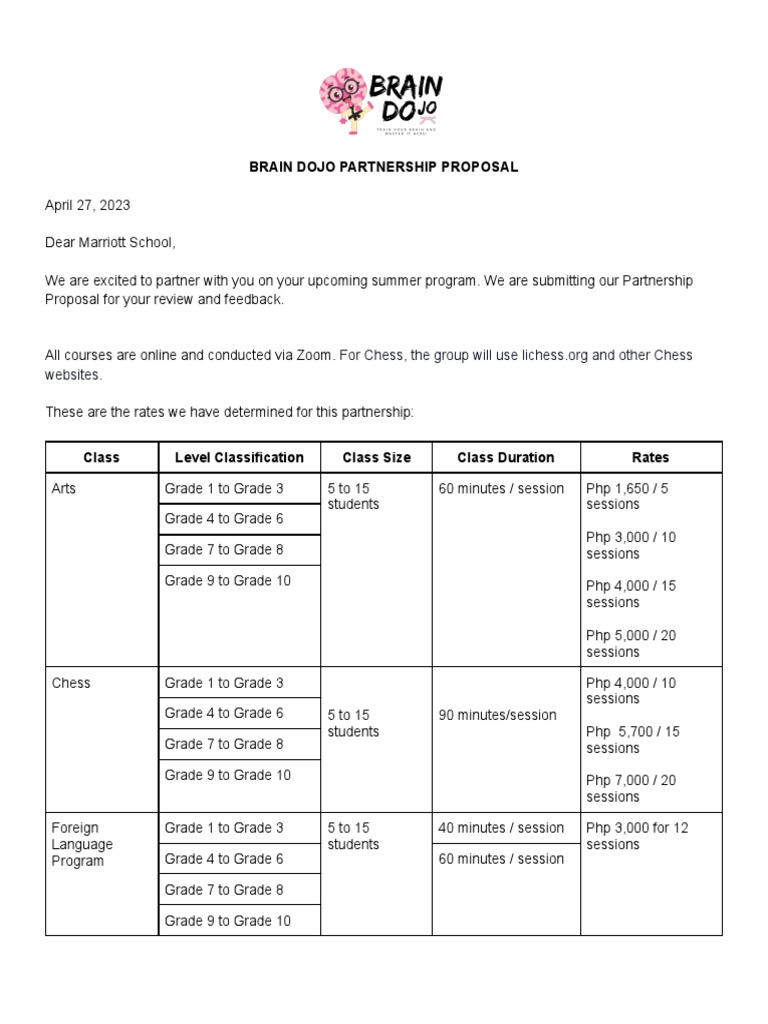 Summer Program Proposal For Marriott School PDF