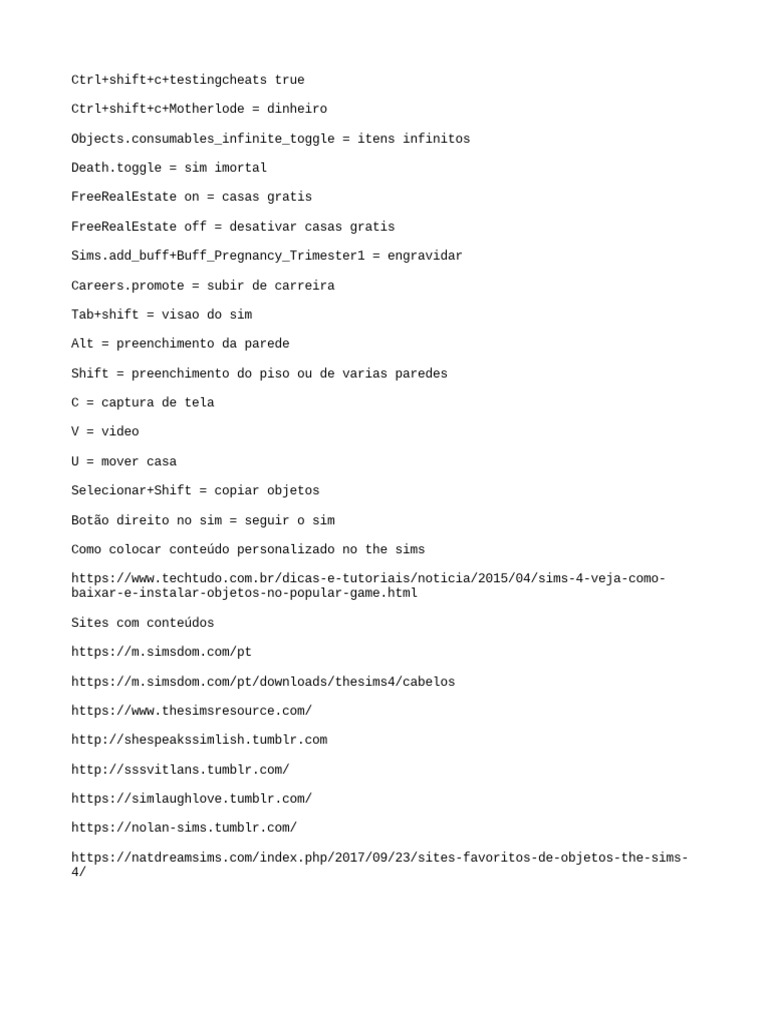 Atalhos E Hacks No The Sims 4 Pdf