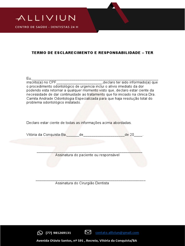TERMO DE ESCLARECIMENTO E RESPONSAIBILIDADE -TER | PDF