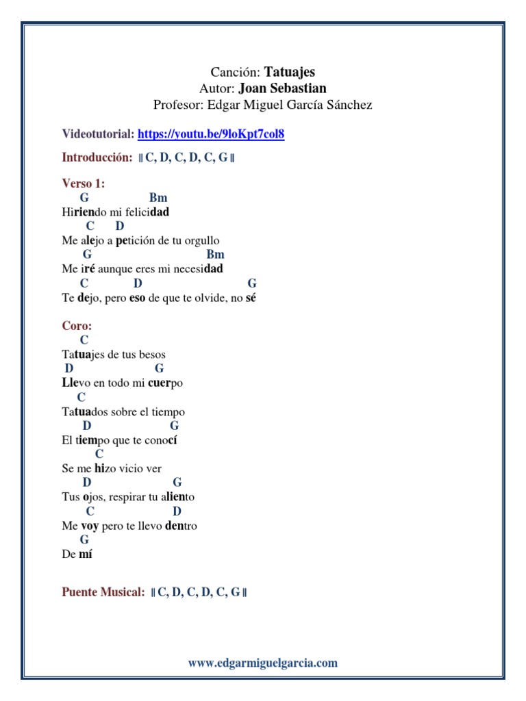 Tatuajes de Joan Sebastian Letra Con Acordes Edgar Miguel García PDF