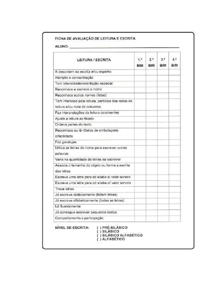 Ficha de Avaliação de Leitura | PDF