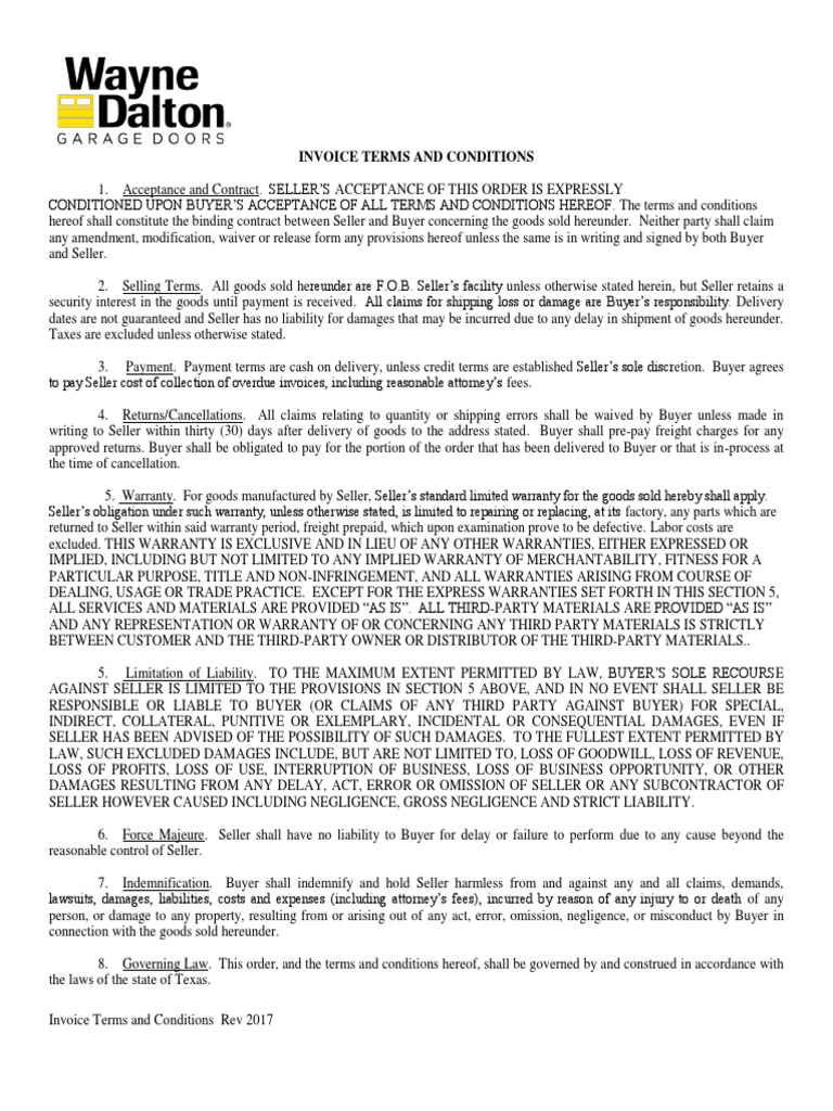 Invoice Terms and Conditions Overview | PDF | Indemnity | Legal Liability